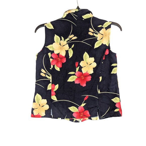 Caribbean Joe Womens Floral Sleeveless Button-Up Top Petite PS 100% Rayon - Picture 5 of 5